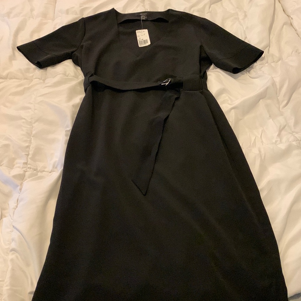 Black midi dress with belt. BNWT